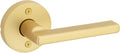 Kwikset Halifax Dummy Door Handle, Single Sided Lever for Closets, French Double Doors, and Pantry, Satin Brass Non-Turning Reversible Interior Push/Pull Lever, with Microban Protection