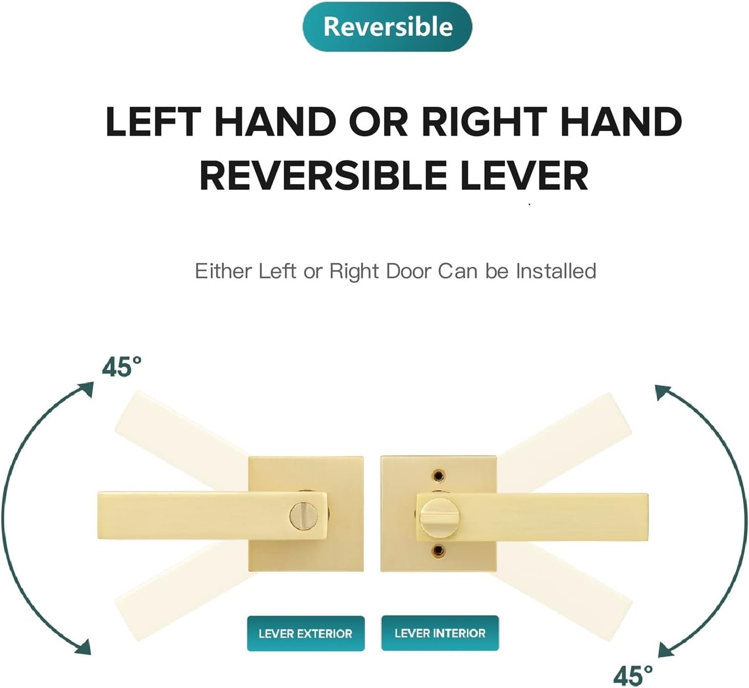 1 Pack Privacy Gold Door Knob, Square Stain Brass Door Knob for Bathroom,Gold Door Handle Interior Locked Inside with Turn Thumb Left/Right Handed Reversible,Keyless