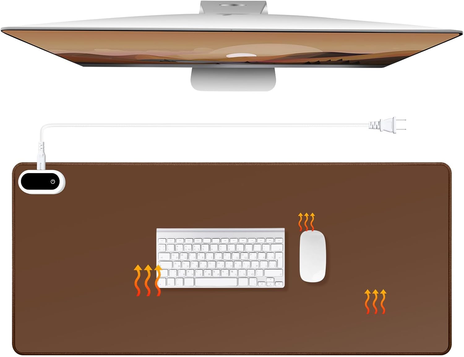 Konohan Heated Large Desk Mat PU Leather Warm Mouse Pad with 5 Heating Level & 4 Hour Auto Shut-Off Heating Keyboard Pad Warmer Gaming Mice Mat Only Supports 110v(Brown Color,31.5" X 13")