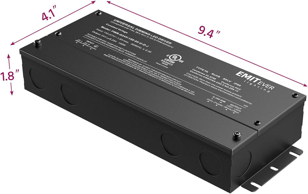 EMITEVER Dimmable Led Driver, 150W AC 110V-277V to DC 24V Transformer, 5-in-1 Dimming: ELV/MLV/TRIAC / 0-10V / 1-10V / 10V PWM/Potentiometer, Waterproof IP67 and UL Listed
