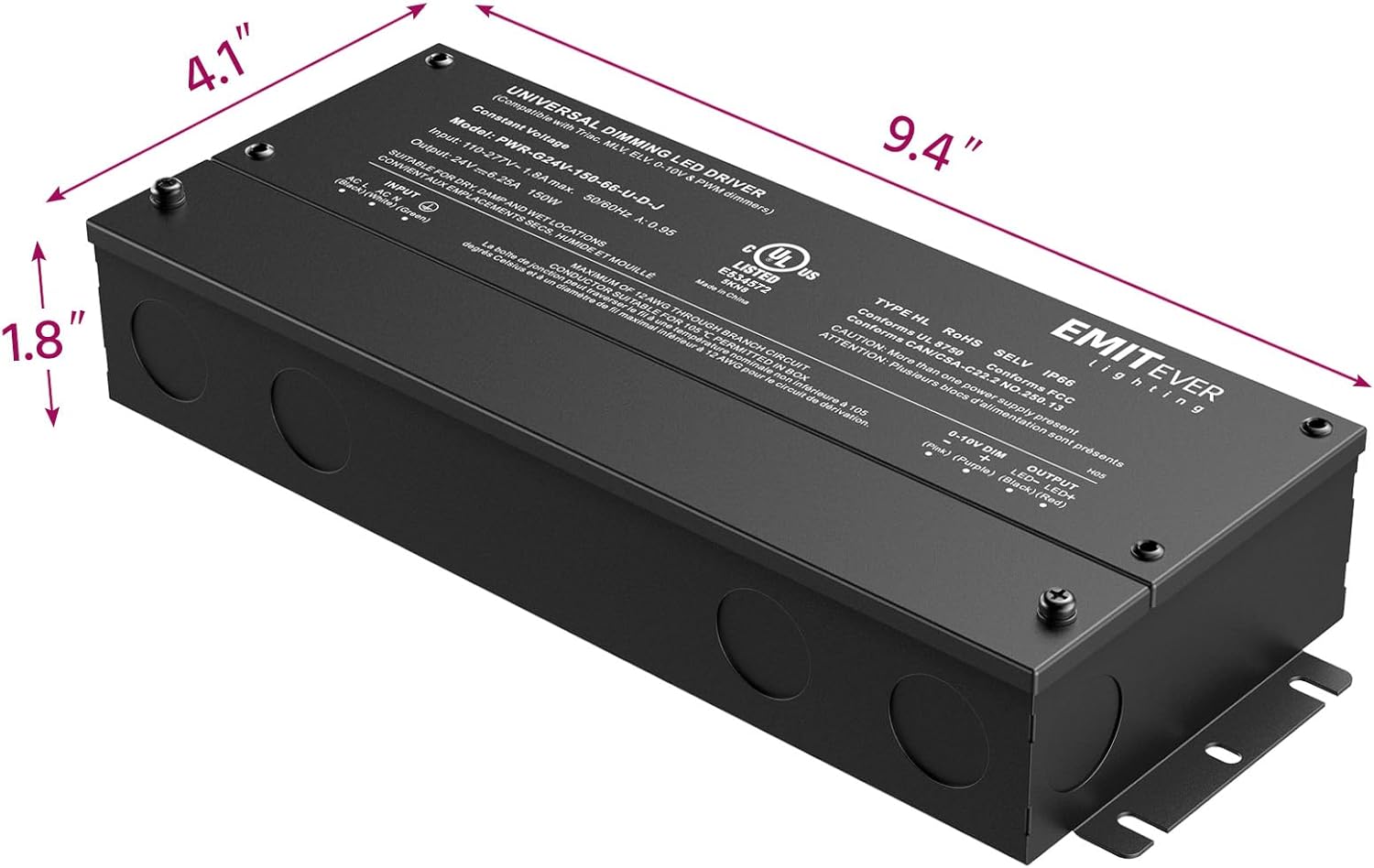 EMITEVER Dimmable Led Driver, 150W AC 110V-277V to DC 24V Transformer, 5-in-1 Dimming: ELV/MLV/TRIAC / 0-10V / 1-10V / 10V PWM/Potentiometer, Waterproof IP67 and UL Listed