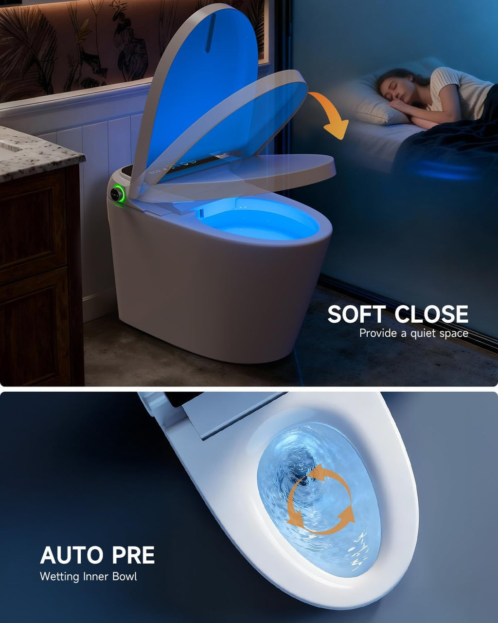 WANSID Smart Toilet with Bidet Built-in and Tankless, Auto Open/Close, Heated Seat, Instant Warm Water & Dryer, Foot Sensor Operation, Elongated One-Piece Modern Toilet for Bathroom, Digital Display