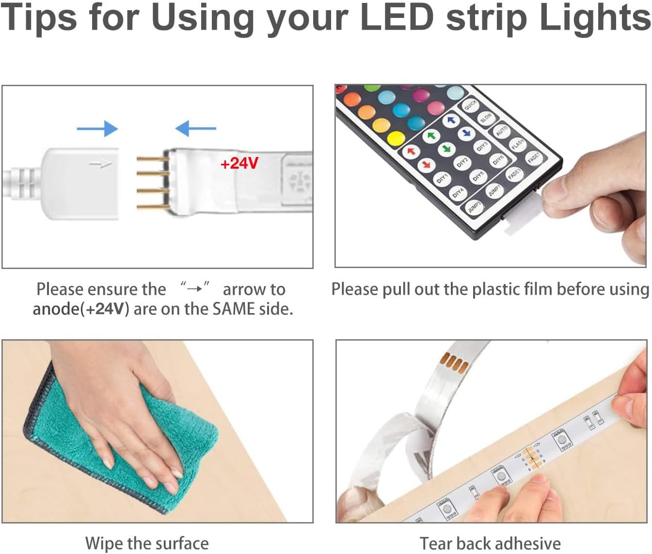 DAYBETTER Led Strip Lights 32.8 ft RGB Color Changing Lights Strip for Bedroom, Desk, Home Decoration, with Remote and Power Supply