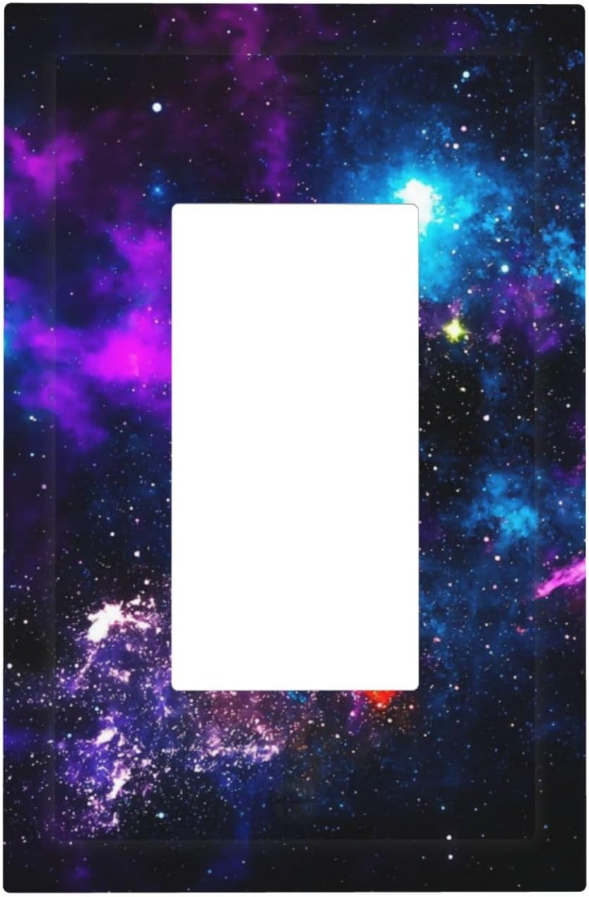 Outer Space Colorful Starry Sky Galaxy Planet Decorative Outlet Covers 1 Gang Single Rocker Light Switch Cover Plate Wall Plates GFCI Faceplate for Bed Room Living Room Decor