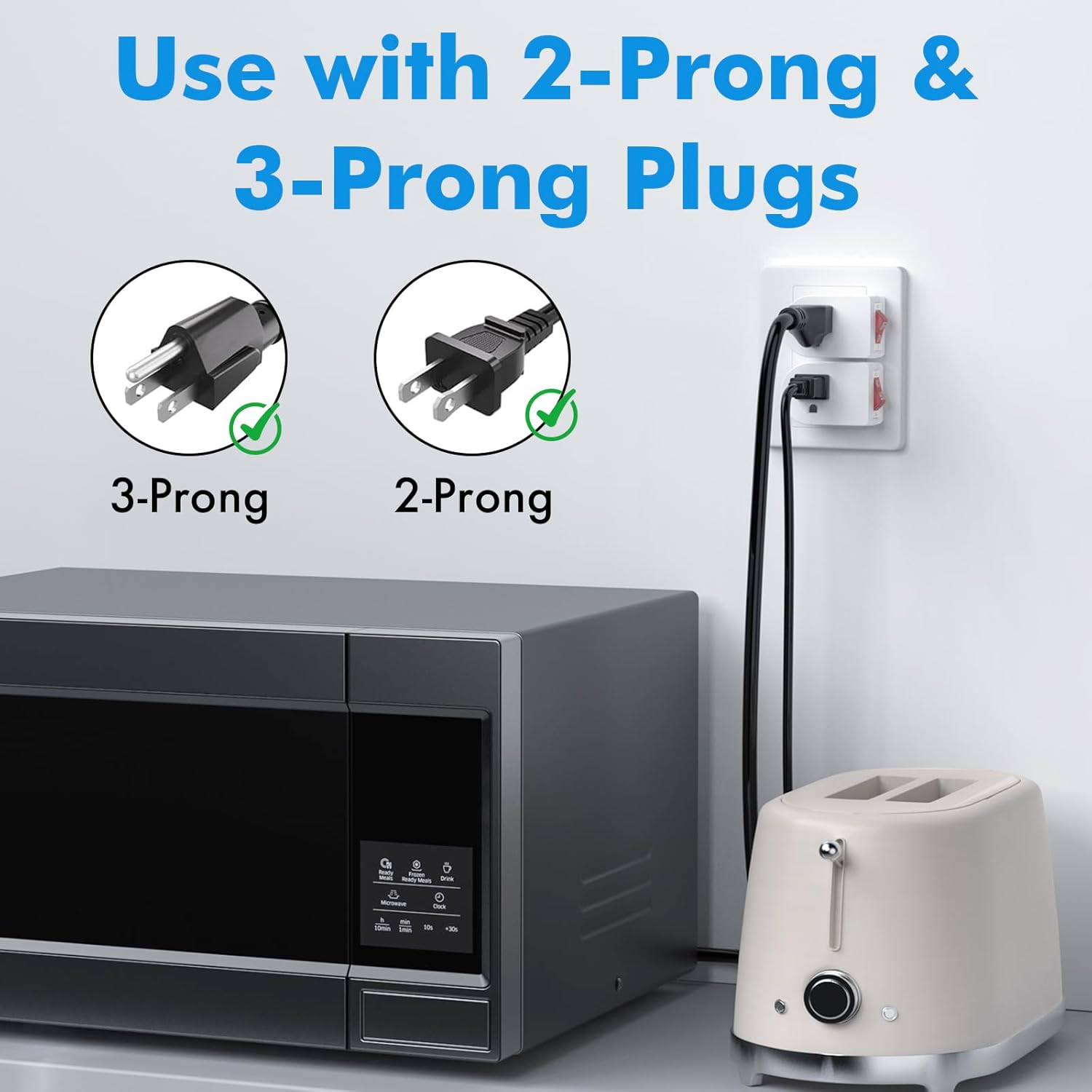 PowerCords [ETL Listed] 3Pack Grounded Outlet Switch w/ON/Off, Plug in Single Outlet Adapter Electrical Switches, Inline Power On Off Switch for Lamp/Devices – Cruise Safe, No Surge Protection, White