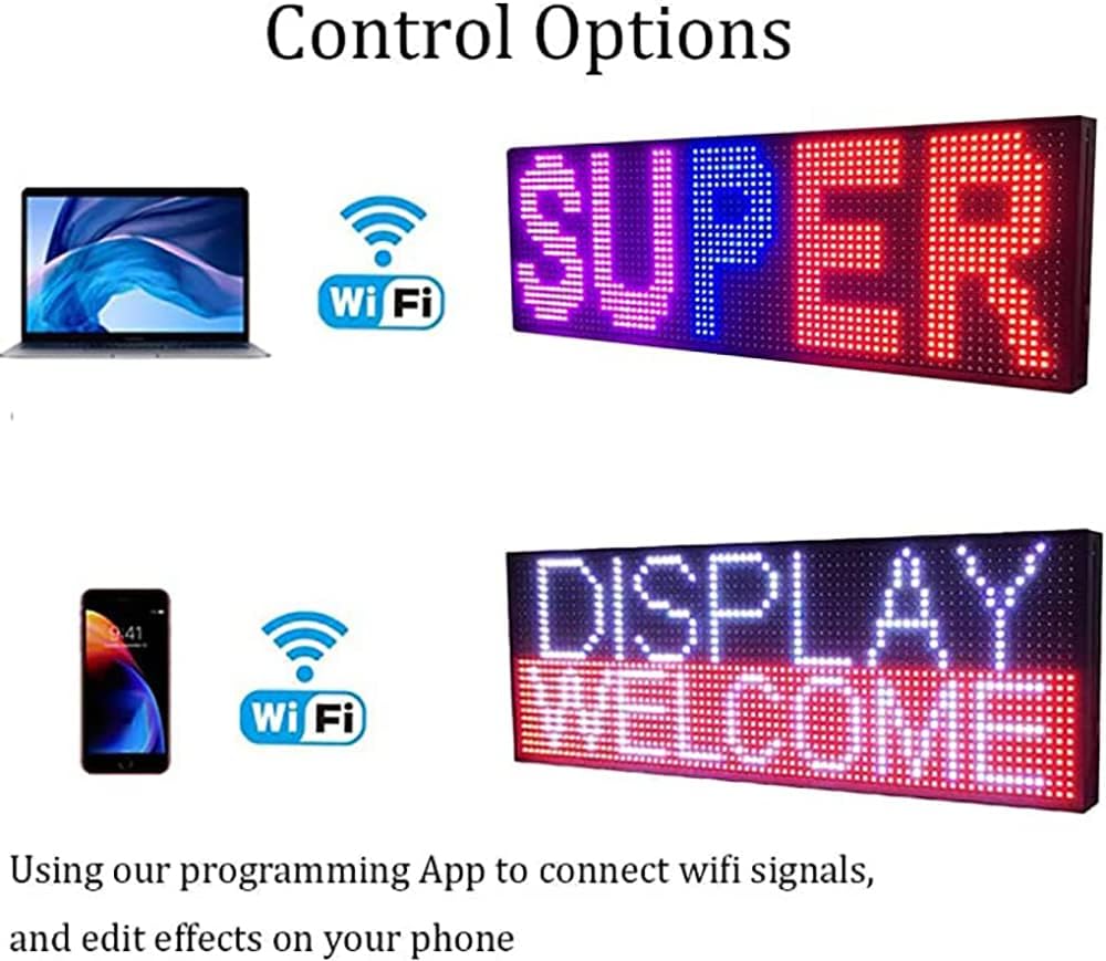 P10 Outdoor LED Sign – 39''x14'' Full Color WiFi Programmable Display Board with High Brightness | Scrolling Text, Images & Video for Store Advertising