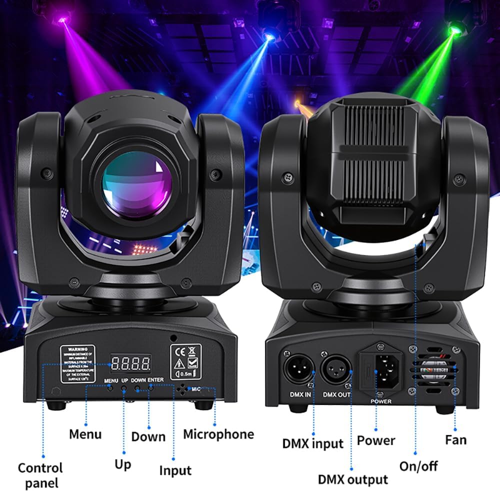 MINGJIE 60W LED Moving Head Stage Lights with DMX512 Control - 8 Gobos & 8 Colors, Sound Activated, 540° Pan & 270° Tilt, Compact DJ Light for Wedding, Party Stage Lighting (1 Pack =4PCS)