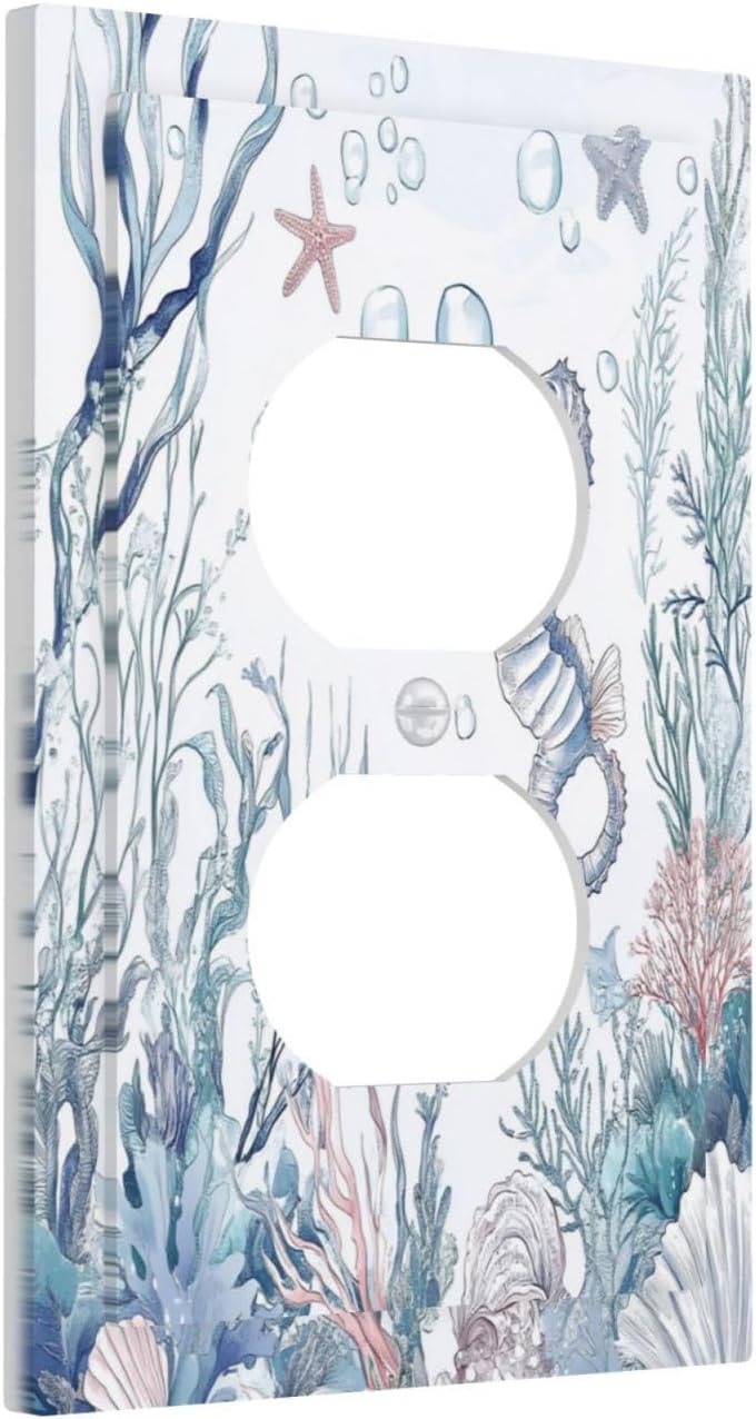 Outlet Covers Ocean Coral Seahorse Seashell Starfish 1 Gang Duplex Light Switch Cover Decorative Switch Plates Electrical Receptacle Faceplate Wall Plate For Bathroom Home Decor