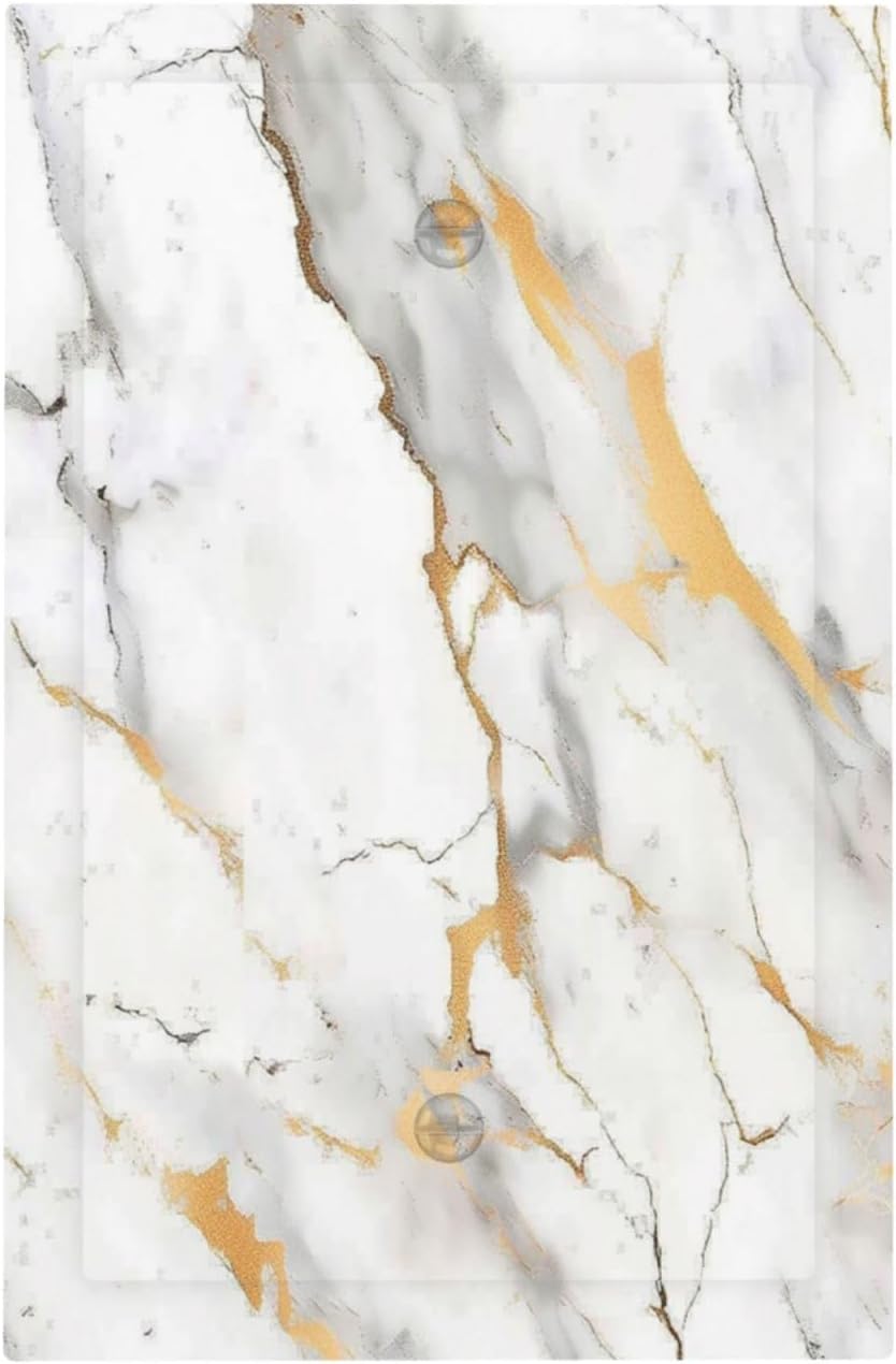 Light Switch Cover Plate Marbling Style White Background Gold Gray Stripes 1 Gang No Device Blank Electrical Wall Plates Faceplate Decorative Switch Plate For Bathroom Kitchen Decor