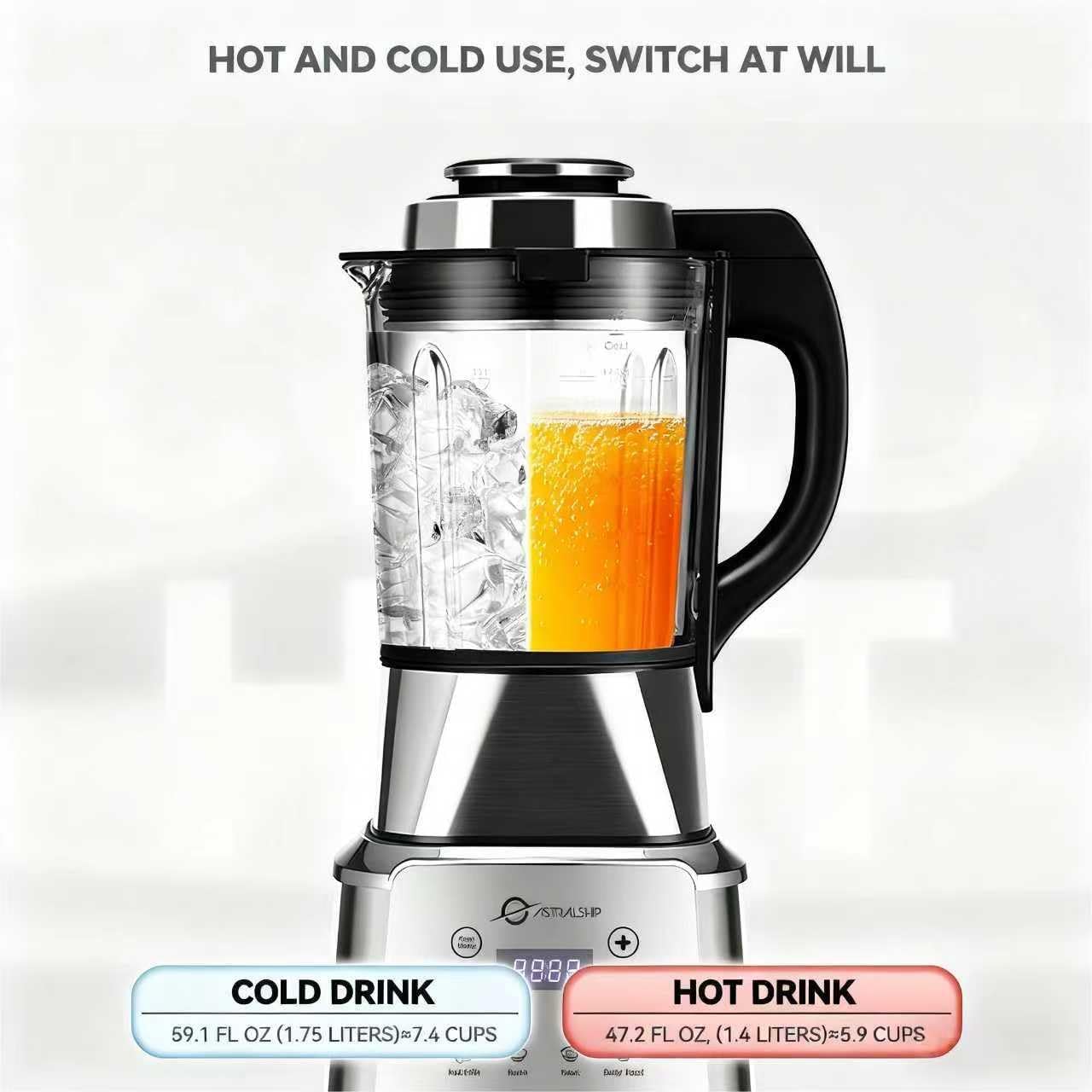 Blenders for Kitchen 1500W Stainless Steel Professional Blender for Smoothies, 59oz Glass Jar Countertop Blender with Tamper, Food Processor with Heating, 14 Smart Programs, ASH01-S Pro Auto Clean