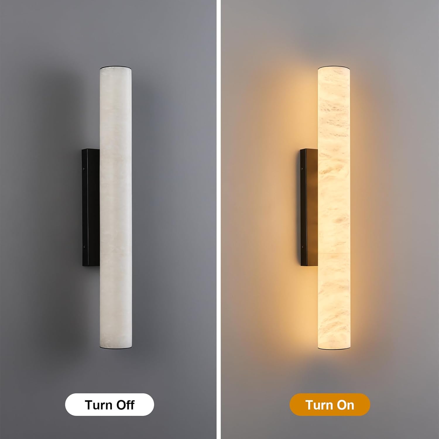 LMQNINE Natural Alabaster Wall Sconces Spanish Marble Wall Light Cylinder Modern Black LED Sconce for Living Room Bedroom Bathroom Stairs（M-1Pack）