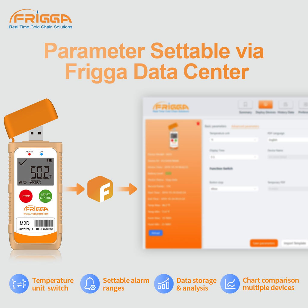 Frigga M2D 10Pack Reusable Temperature Data Logger Multi-Use USB Digital Temperature Recorder 14400 Points Refrigerator Thermometer Logger High Accuracy PDF CSV Report