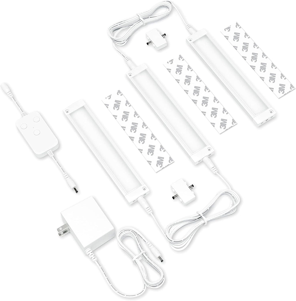 EShine 3 Pack 7 inch White Smart Dimmable LED Under Cabinet Lighting Kit Compatible with Alexa, Google - Cool White (6000K)