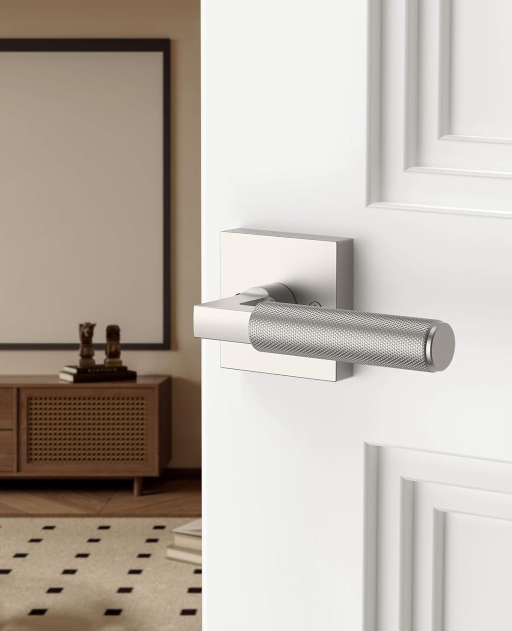 Asidrama 2 Pack Brushed Satin Nickel Dummy Door Handles, Non-Turning Decorative Door Lever with Door Knobs for Closet, French Double Doors, Pantry & Interior Push/Pull Use 09