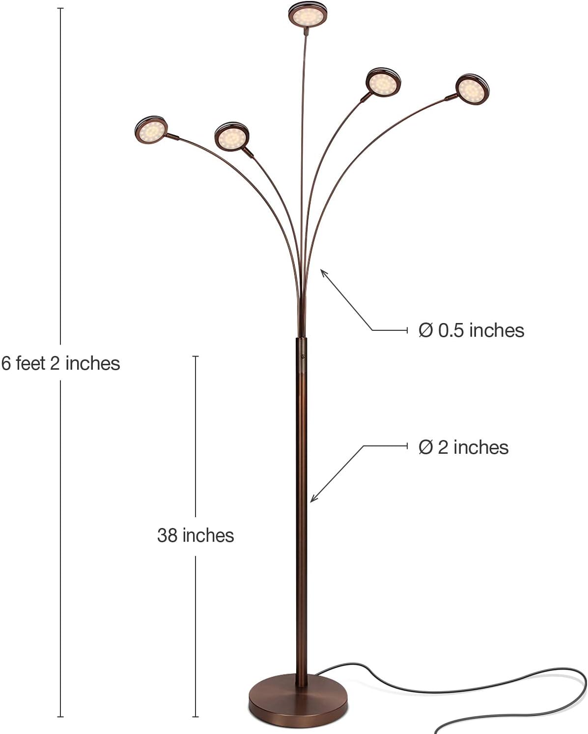 Brightech Orion Arc Floor Lamp for Living Room, Tree Floor Lamp with 5 Adjustable Arms, Multi-Head Standing Lamp with Flexible Rotating LED Lights for Bedroom, Dorm - Bright Hanging Lighting - Bronze