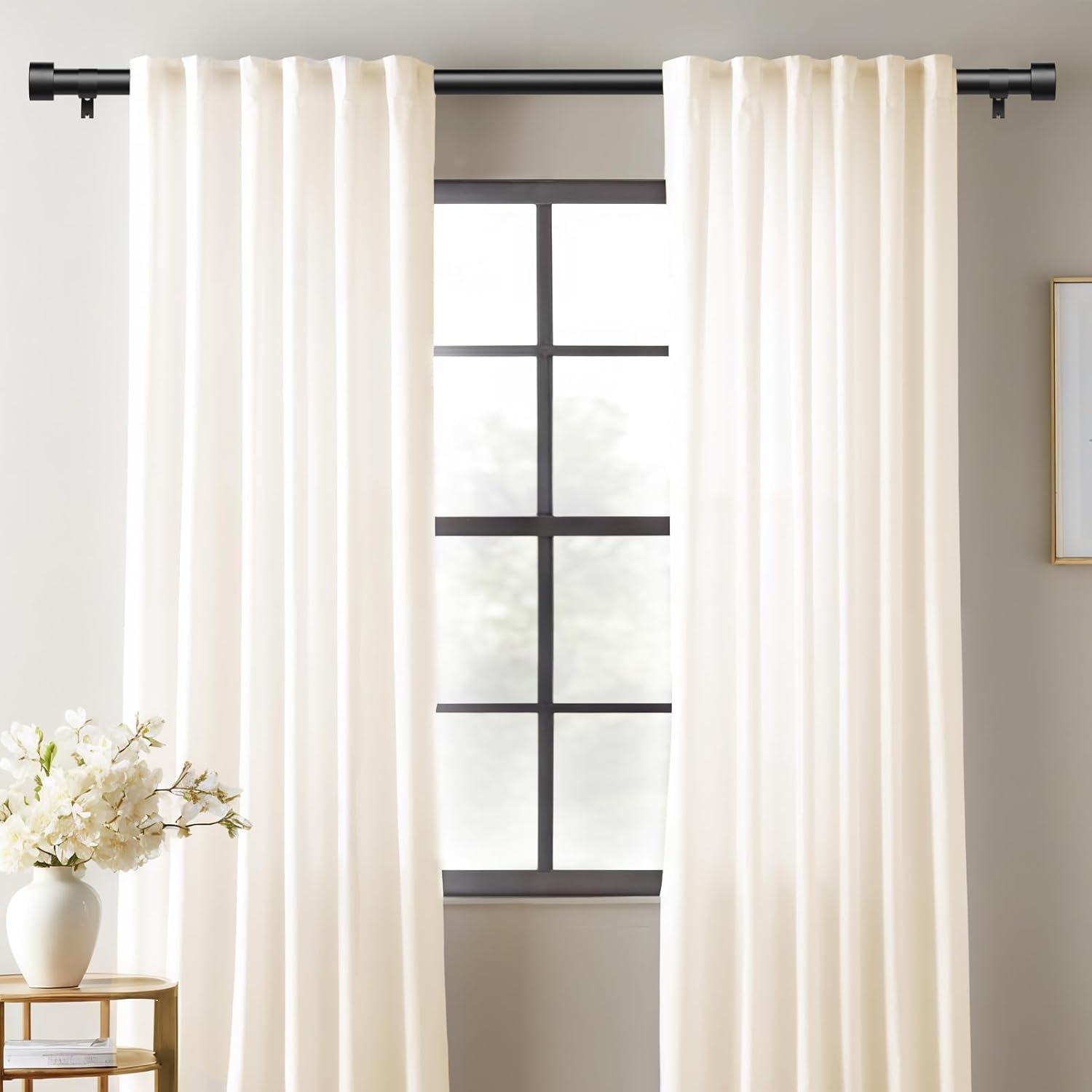 2 Pack Curtain Rods for Windows 66 to 120 Inch(5.5-10ft), 1 Inch Black Heavy Duty Curtain Rod Set, Adjustable Extra Long Outdoor Drapery Rods for Patio, Size 32"- 120"