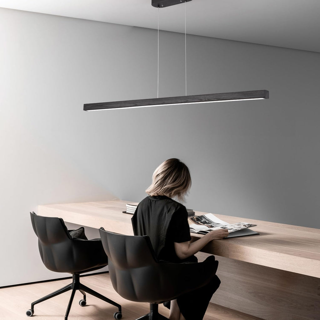 71" Black Linear Pendant Light Wooden Led Linear Pendant Light Fixtures Ceiling Hanging Dimmable Pendant Lights for Dining Room Kitchen Island Pool Table Lights Black Wood Finish