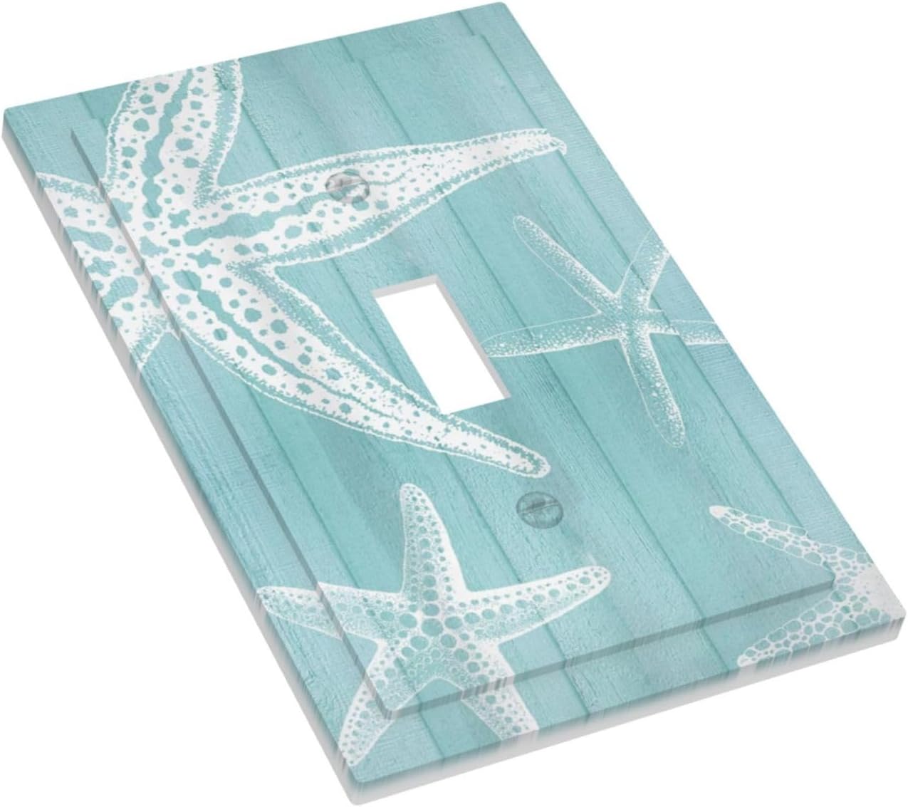 Decorative Light Switch Cover Plate Starfish Teal Wood Board Nautical 1 Gang Single Toggle Wall Plates for Electrical Outlets Outlet Covers Switch Plate Covers Faceplate for Bedroom Home Decor