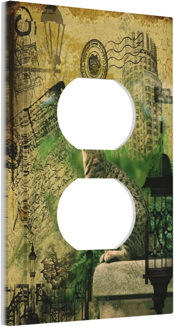 Outlet Covers Vintage Style Cat City Stamp 1 Gang Duplex Light Switch Cover Plate Decorative Switch Plate Covers Electrical Socket Cover for Bedroom Home Decor