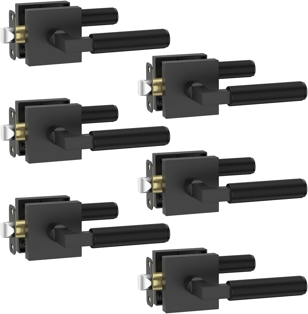 Asidrama 6 Pack Black Passage Door Handles, Door Lever with Door Knobs Indoor for Bedroom or Bathroom, Heavy Duty Door Handles Interior with Locks for Left Right Sided Doors