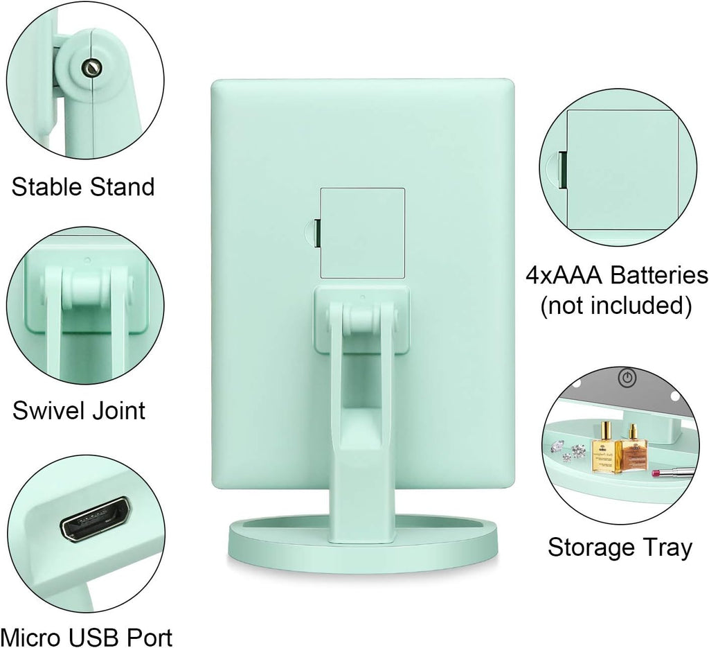 deweisn Tri-Fold Lighted Vanity Tabletop Mount Mirror with 21 LED Lights, Touch Screen and 3X/2X/1X Magnification, Two Power Supply Mode Make up Mirror,Travel Mirror