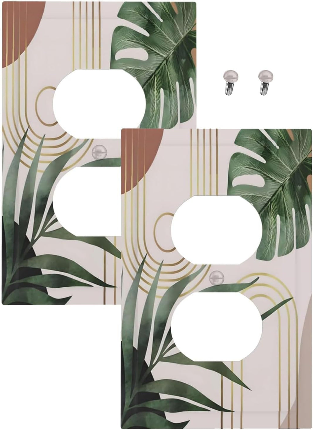 Decorative Outlet Covers Boho Mid Century Abstract Arch Green Leaves 1 Gang Duplex Light Switch Cover Plate Wall Plate Electrical Switch Plate Covers for Bedroom Home Decor（ 2 Pack）