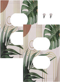 Decorative Outlet Covers Boho Mid Century Abstract Arch Green Leaves 1 Gang Duplex Light Switch Cover Plate Wall Plate Electrical Switch Plate Covers for Bedroom Home Decor（ 2 Pack）