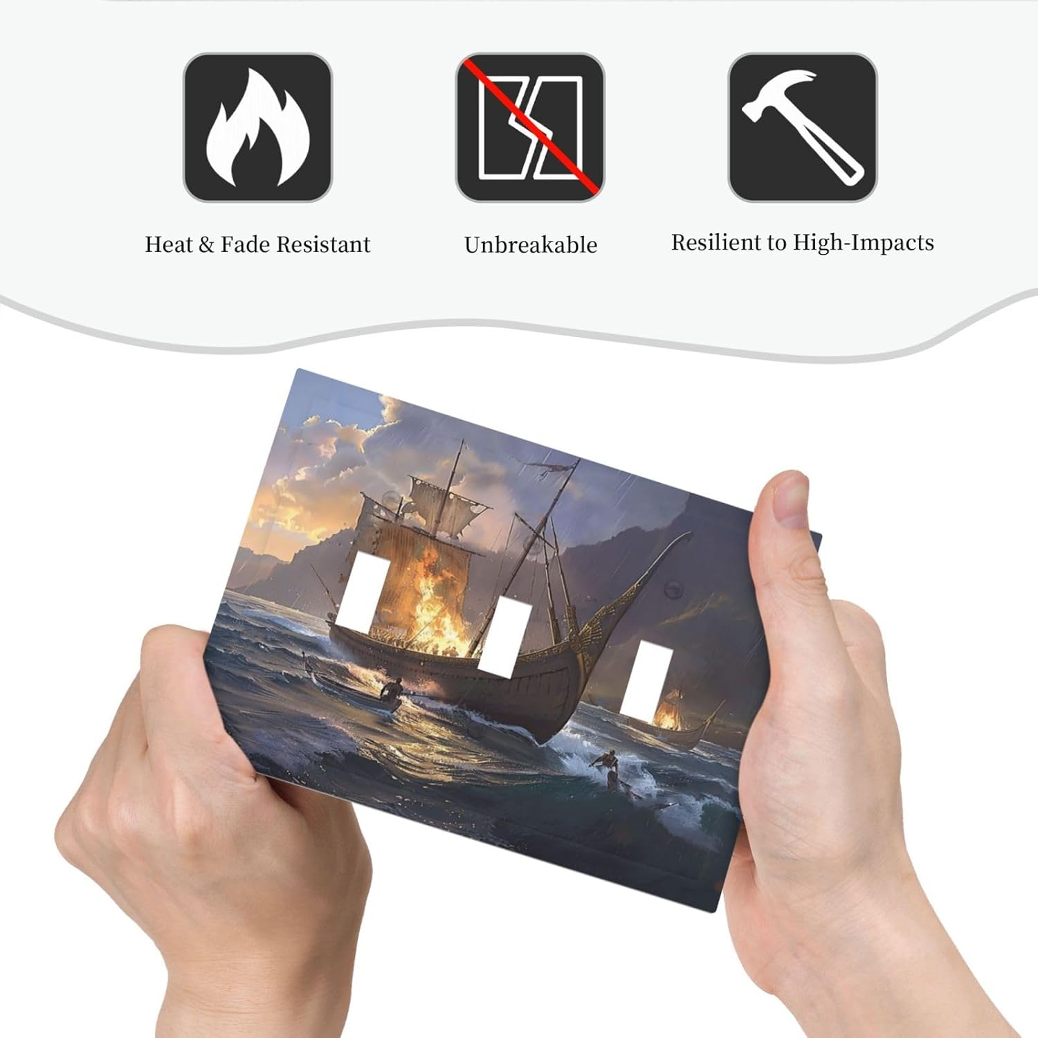 Decorative Light Switch Cover Plate Medieval Vintage Sailing Adventure Sailings Ocean Waves 3 Gang Wall Plate Triple Toggle Switch Plate Covers Electrical Outlet Cover for Bedroom Cabin