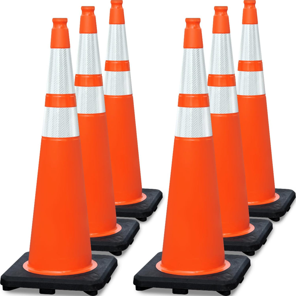 6 Pack Extra Large 36" Inch PVC Traffic Cones with Heavy-Duty Base, High-Visibility All-Weather Safety Cones for Road Construction, Parking Lot, and Garage Use (6, Orange, 36" Extra Large)
