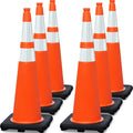 6 Pack Extra Large 36" Inch PVC Traffic Cones with Heavy-Duty Base, High-Visibility All-Weather Safety Cones for Road Construction, Parking Lot, and Garage Use (6, Orange, 36" Extra Large)