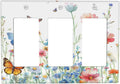 Decorative Outlet Covers Rustic Wildflower Blue Pink Floral Butterfly 3 Gang Light Switch Cover Plate Triple Rocker Wall Plates for Electrical Outlets Switch Plate Covers for Home Decor