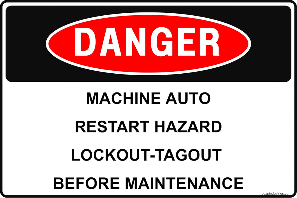 DANGER – Machine Auto-Restart Hazard Sign, 8x12 Aluminum, Lockout/Tagout Safety Sign for Industrial Equipment