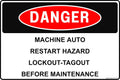 DANGER – Machine Auto-Restart Hazard Sign, 8x12 Aluminum, Lockout/Tagout Safety Sign for Industrial Equipment