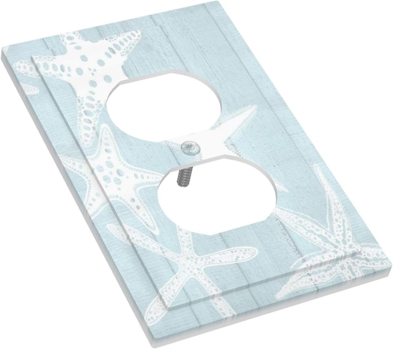 Beach Starfish Vintage Wood Rustic Country Ocean Outlet Covers 1 Gang Duplex Light Switch Cover Decorative Switch Plates Electrical Receptacle Faceplate Wall Plate for Farmhouse Kids Room Decor