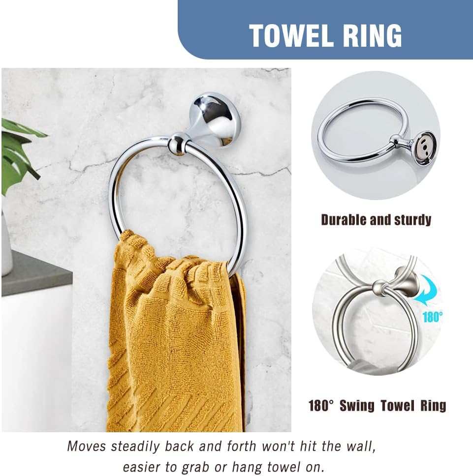 4-Piece Bathroom Hardware Set: Chrome Bathroom Accessory Set, Towel Bar,Towel Ring,Toilet Paper Holder,Robe Hook, Wall Mounted,Optional Installing Longer or Shorter Towel bar