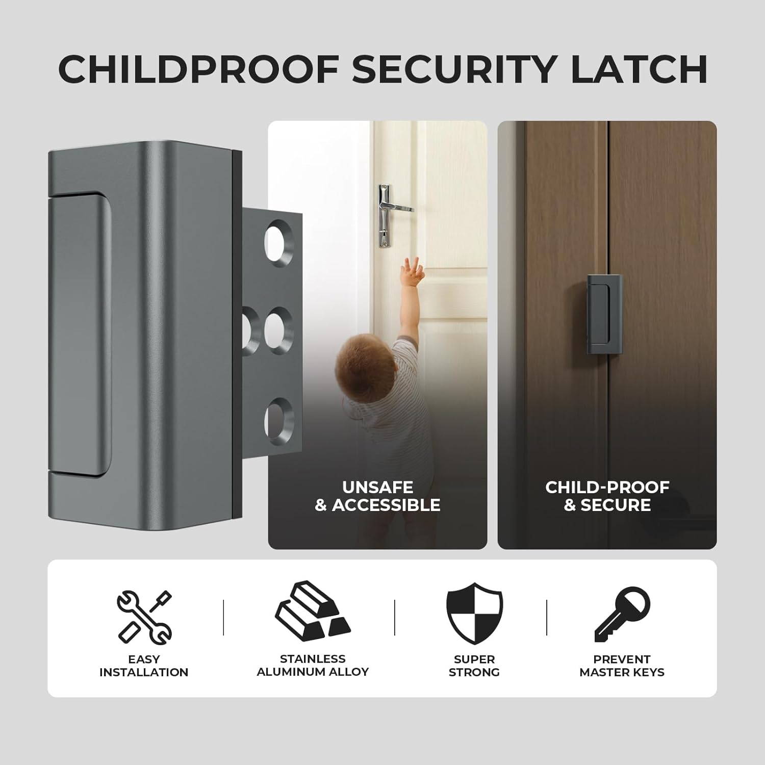 6Pack Home Security Door Reinforcement Lock Childproof, Door Locks for Kids Safety, Door Lock Latch Stopper for Front Door Inside Top of Door, Aluminum Construction Finish