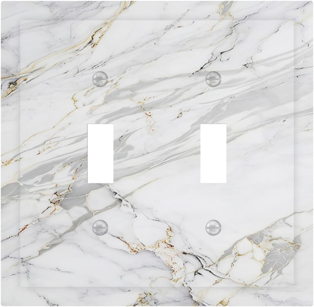 Decorative Switch Plate Covers Gray Gold Marble Abstract Modern Luxury 2 Gang Double Toggle Light Switch Cover Plate Electrical Wall Plate Outlet Cover for Bedroom Home Decor