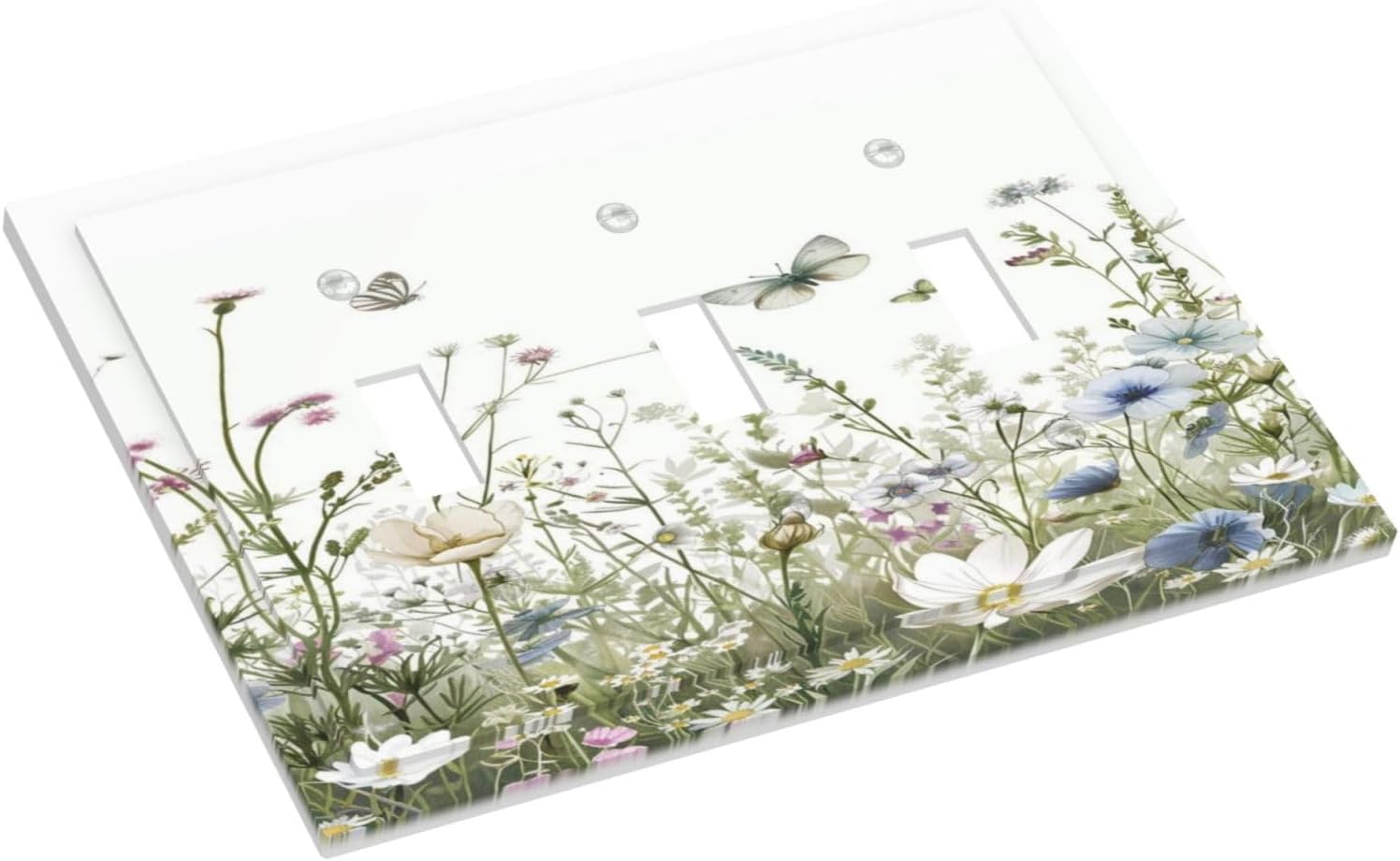Colorful Wildflowers Daisy Plant Butterfly Floral Decorative Switch Plates 3 Gang Wall Plate Triple Toggle Light Switch Cover Faceplate Electrical Wall Panels for Bed Room Living Room Decor