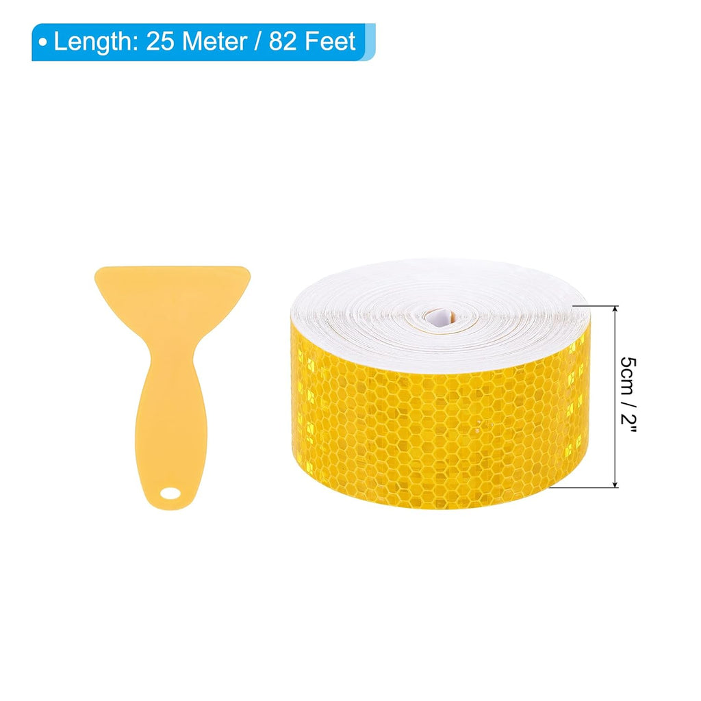 PATIKIL 2 Inch x 82 ft Reflective Tape, 1 Roll Waterproof Self Adhesive High Visibility Caution Warning Safety Tape Reflector with Scraper for Trucks Trailers Cars, Yellow
