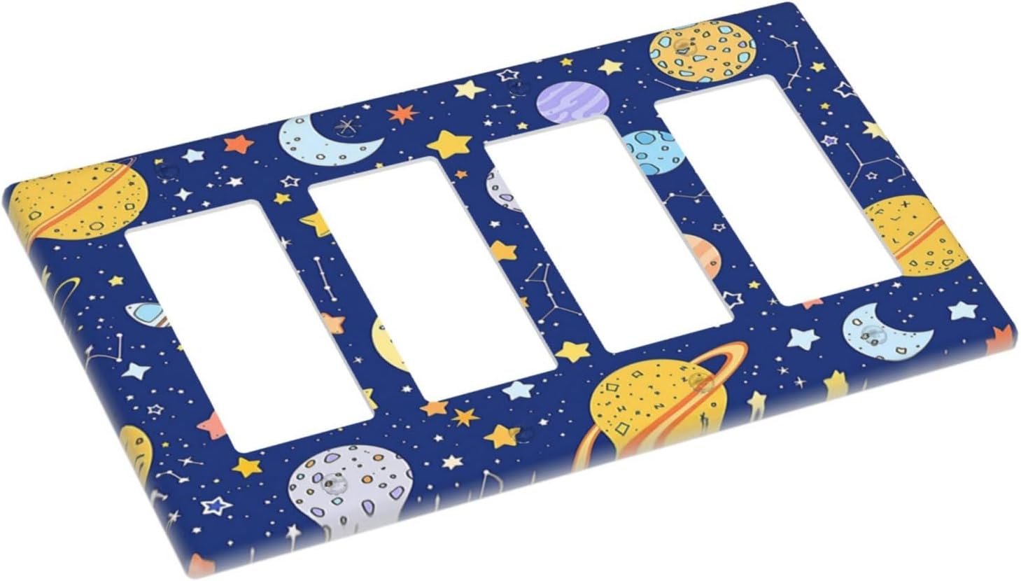 Stars Starry Night Sun Moon Planet Constellations Wallplates 4 Gang Quad Rocker Decorative Light Switch Covers Electrical GFCI Faceplate Switch Plate for Bedroom Bathroom Decor