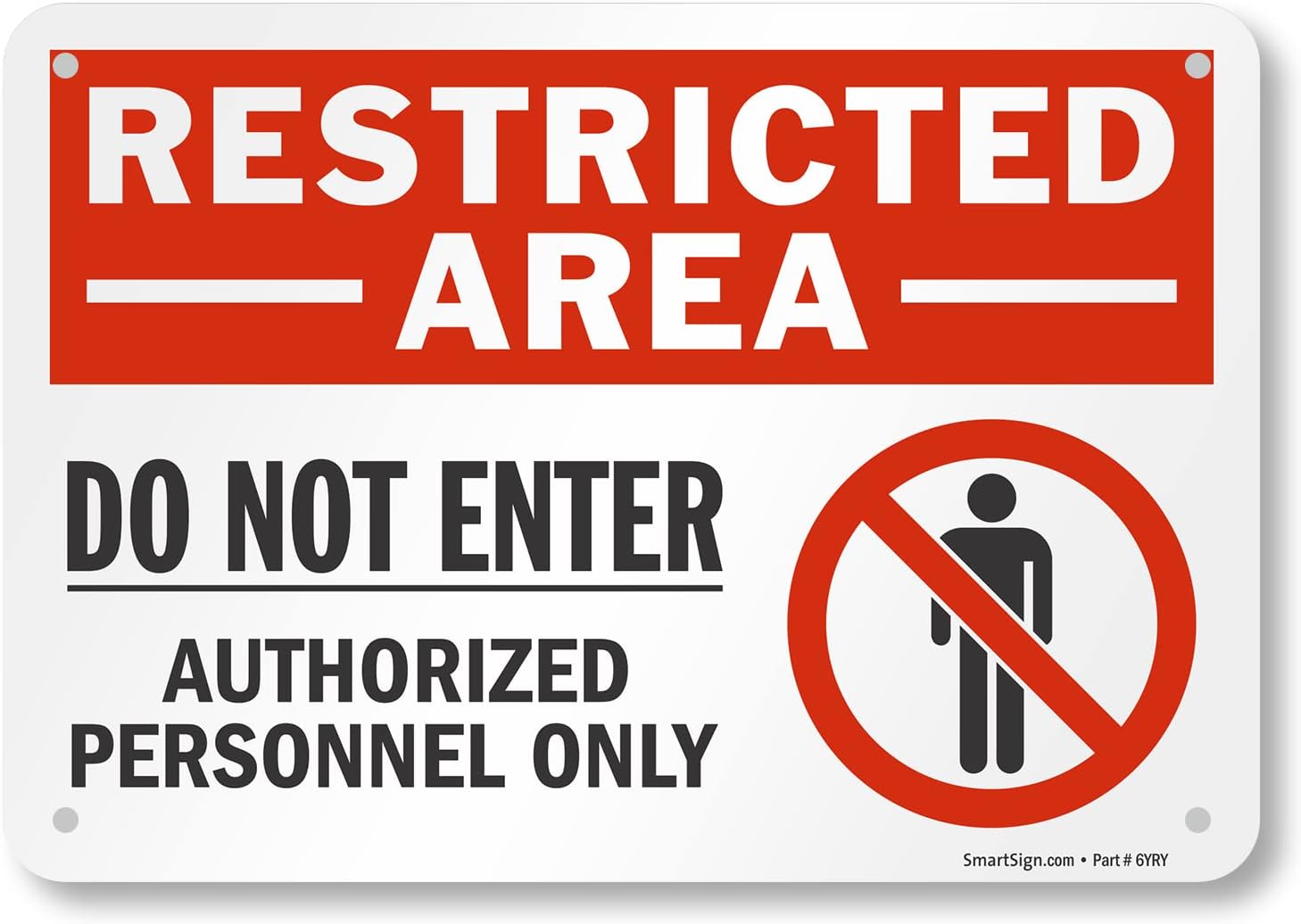 SmartSign 7 x 10 inch “Restricted Area - Do Not Enter, Authorized Personnel Only” Sign with Symbol, Digitally Printed, 55 mil HDPE Plastic, Red, White and Black, Made in USA