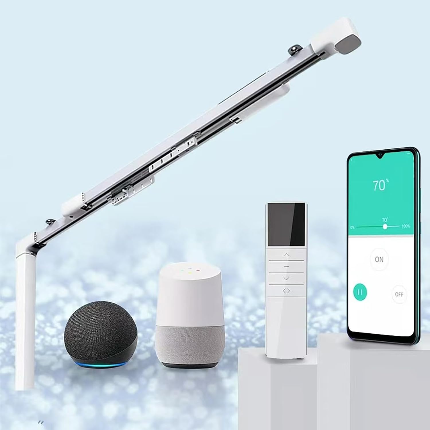 TIPIACE Rechargeable Motorized Curtain tracks to Remote Control Ceiling Mount Electric Retractable Curtain Rail Compatible with Alexa Google Home via Hub (L 66.9-118 inch)
