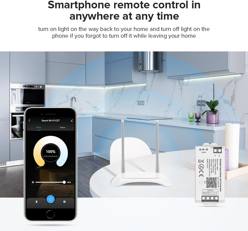 BTF-LIGHTING RF 2.4GHz Wireless Remote RC08RFB & C02W Dual White 2.4GHz Tuya WiFi Controller Kit Alexa Google Home APP Control for CCT PWM 5050SMD FCOB (+ CW WW) 3PIN LED Strip DC12V DC24V