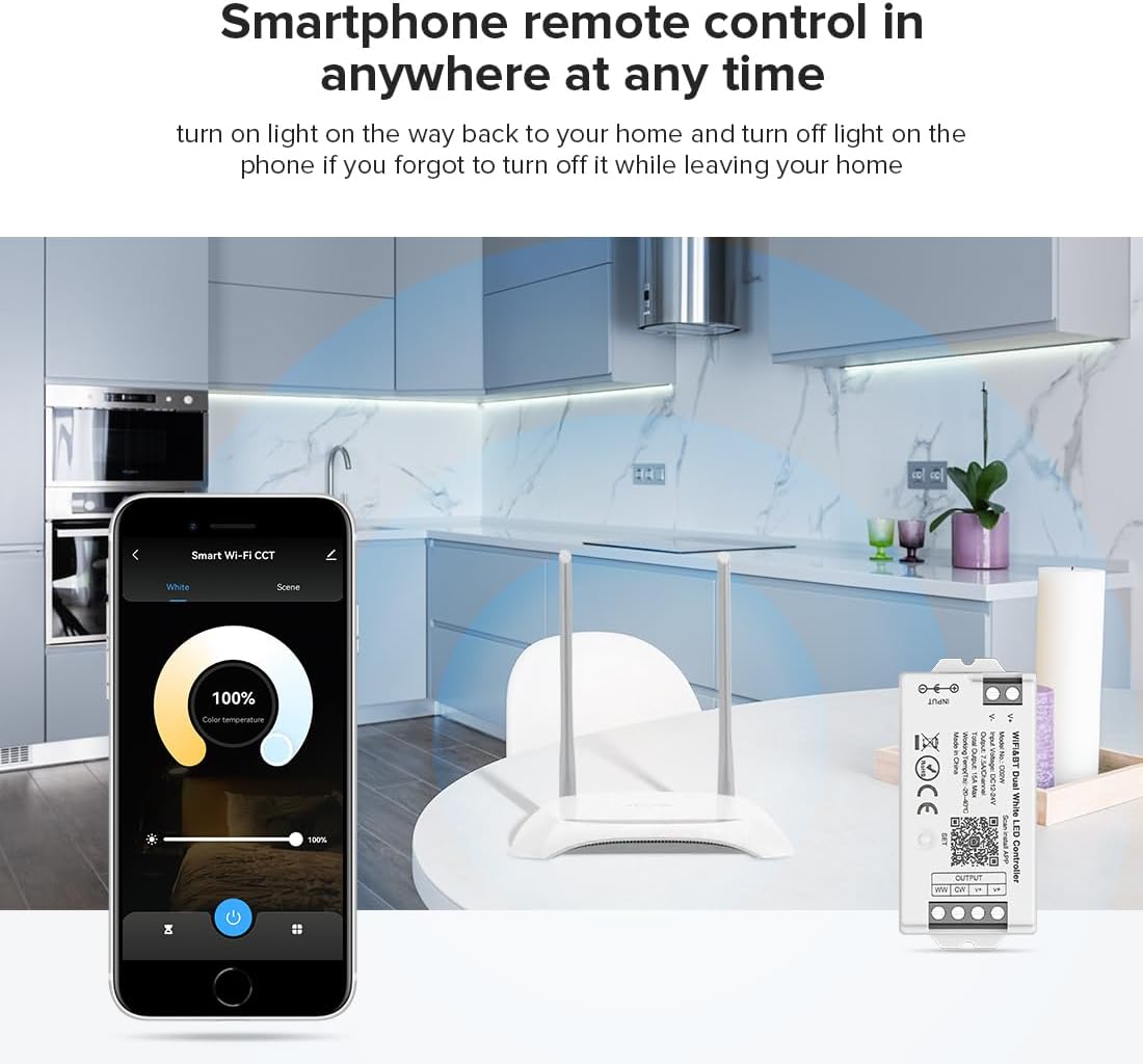 BTF-LIGHTING RF 2.4GHz Wireless Remote RC08RFB & C02W Dual White 2.4GHz Tuya WiFi Controller Kit Alexa Google Home APP Control for CCT PWM 5050SMD FCOB (+ CW WW) 3PIN LED Strip DC12V DC24V