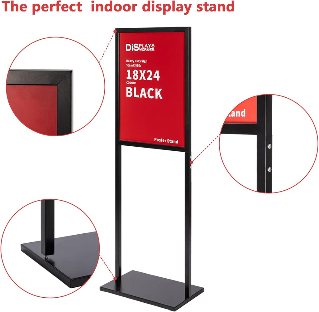 DISPLAYSWORKER Sign holder floor stand, heavy Duty Pedestal poster banner stand for display,18×24 inch slide-in double sided poster sign holder floor standing for board Display (Black, 18×24)
