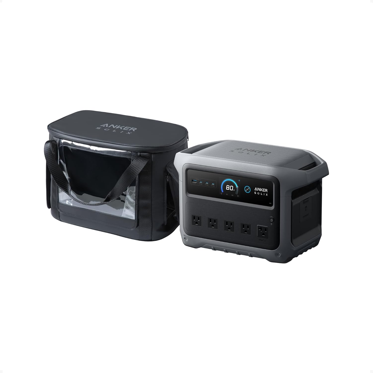 Anker SOLIX C1000 Gen 2 Portable Power Station with Water Resistant Bag, 2,000W (Peak 3,000W) Solar Generator, Full Charge in 49 Min, 1024wh LiFePO4 Battery for Home Backup, Power Outages, and Camping