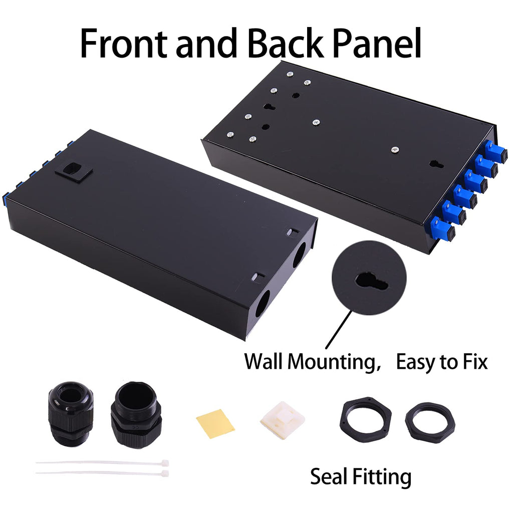 SC SM 6Port Box +Cables Wall Mount Fiber Enclosure with Splicing Module and Loaded 6 Port SC-UPC Singlemode LGX Panel