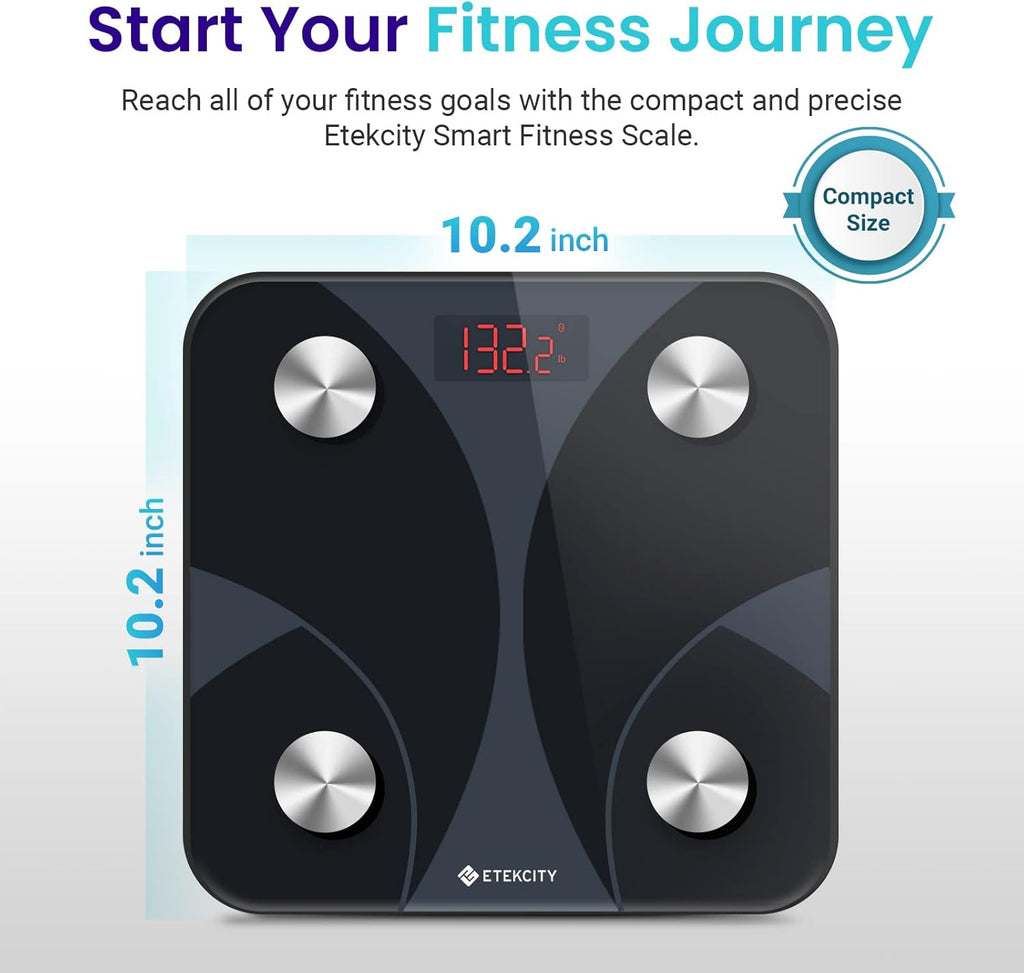 Etekcity Scale for Body Weight and Fat Percentage, FSA&HSA Eligible, Smart Digital LED Bathroom BMI Measurement, Accurate Bluetooth Weighing Machine, Body Composition Analyzer, Ash-black, 400lb