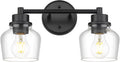 Emak Modern Black Bathroom Lights, Farmhouse Vanity Lighting Fixtures with Clear Glass Shade, 2-Light Vanity Lights for Bathroom, Makeup Desk, Mirror, VL122-BK-CG-2