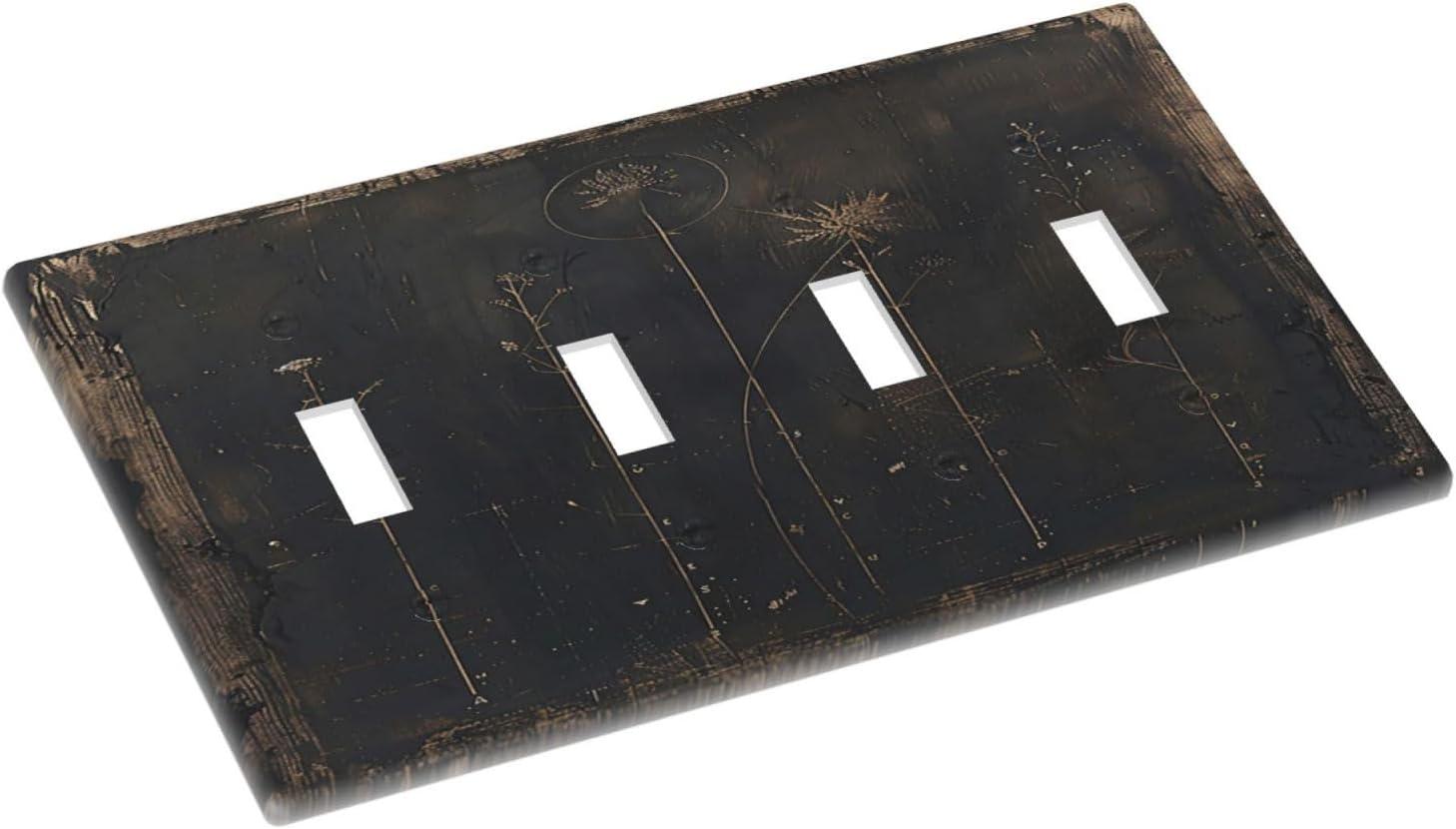 Light Switch Cover Plate Black And White Dandelion Art Vintage Wood Grain 4 Gang Quad Toggle Wall Plate Electrical Outlet Cover Decorative Switch Plate Covers for Farmhouse Cabin Decor